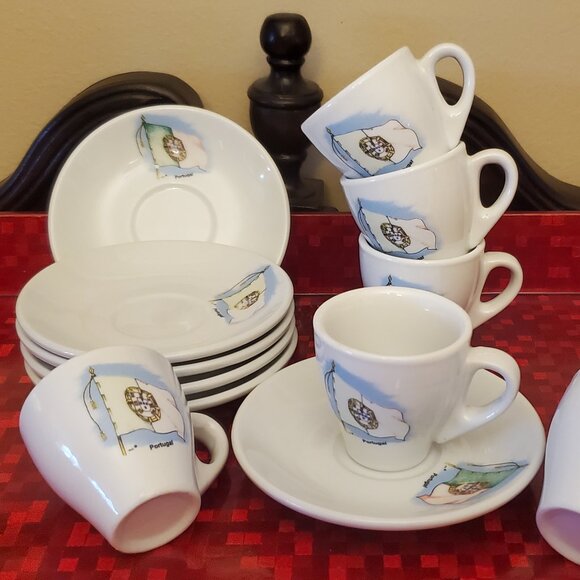 Set of Six Portugal-Themed Espresso Cups with Saucers - Picture 1 of 6